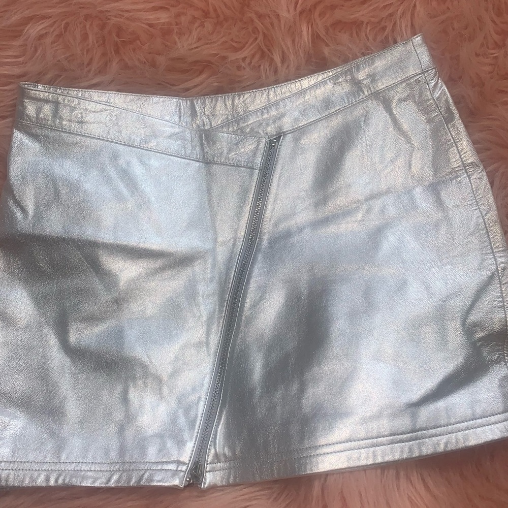 Silver/metallic leather skirt